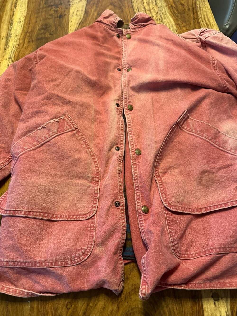 Vintage Woolrich Made in USA Canvas Barn Coat Plaid Lined Red Size L Distressed